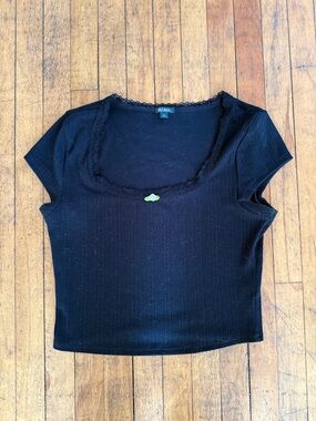 Target Black Lace Scoop Neck Short Sleeve T-Shirt Womens size L